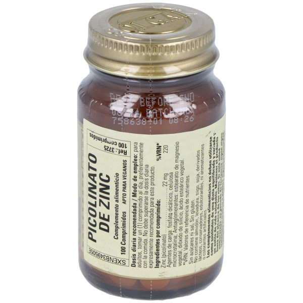 Solgar Piccolinato Zinc 22Mg 100 Comprimidos