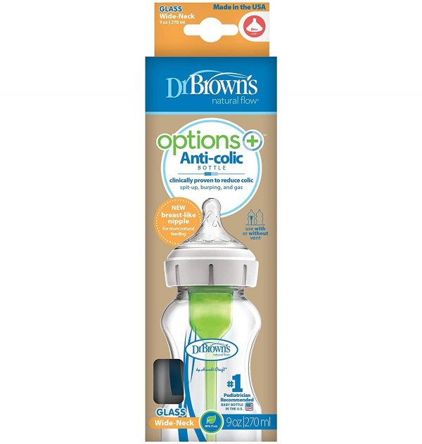 Biberon Vidrio Anticolico Tetina Silicona - Dr Brown´S Natural Flow Options (270 Ml 2 U Boca Ancha)