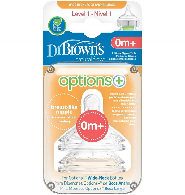 Tetina Silicona Boca Ancha Options+ - Dr Brown´S Natural Flow (Nivel 1 2 U)