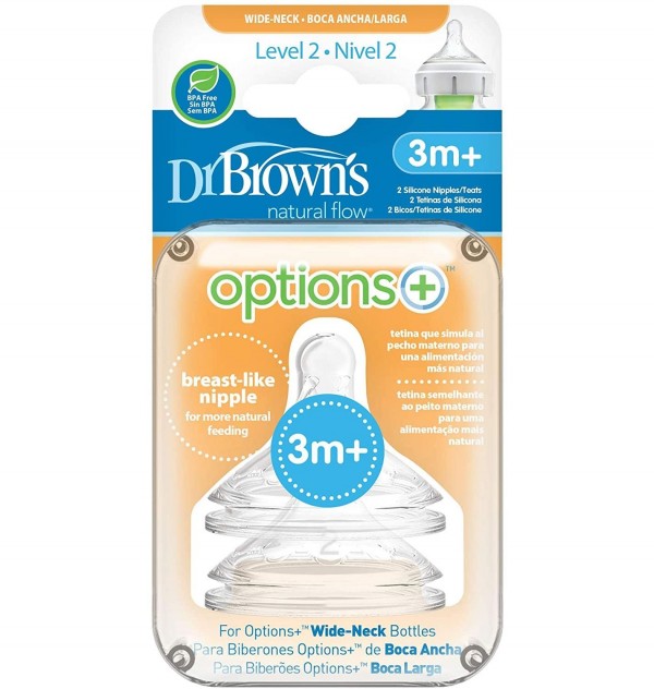 Tetina Silicona Boca Ancha Options+ - Dr Brown´S Natural Flow (Nivel 2 2 U)