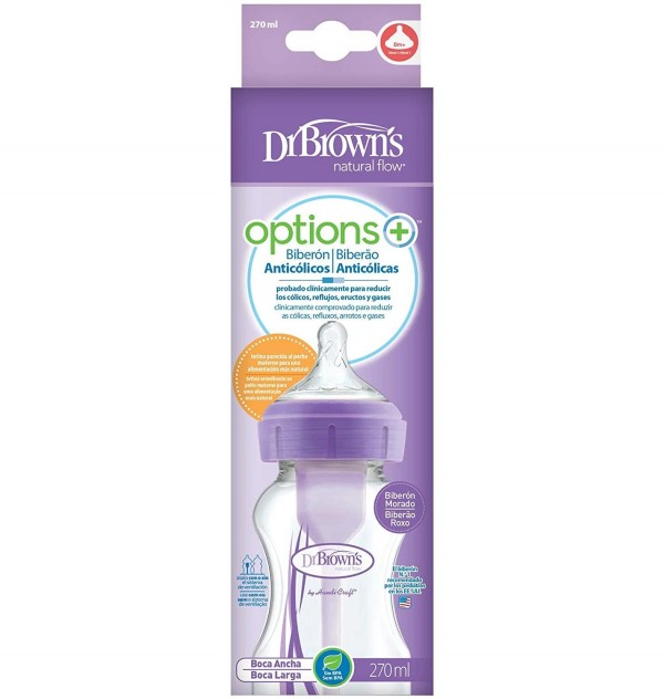 Biberon Boca Ancha Pp Options+ - Dr Brown´S Natural Flow (Morado 270 Ml)