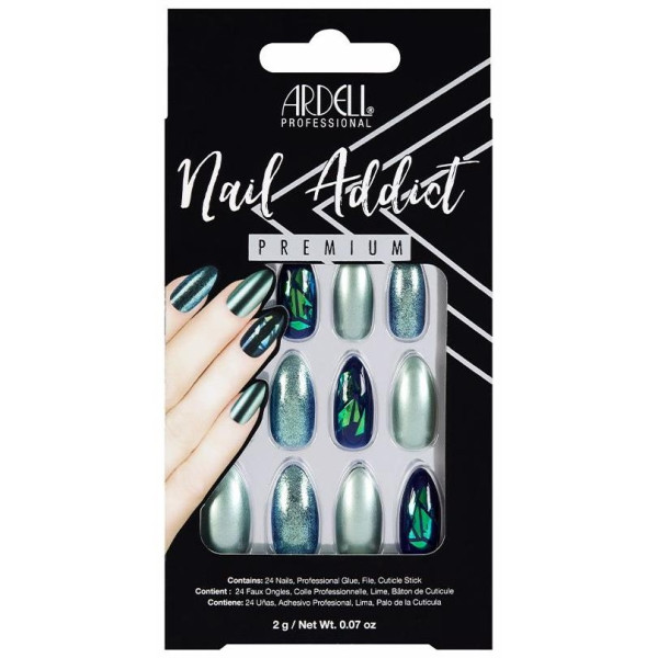 Ardell Nail Addict Premium Uñas Green Glitter Chrome 24Uds
