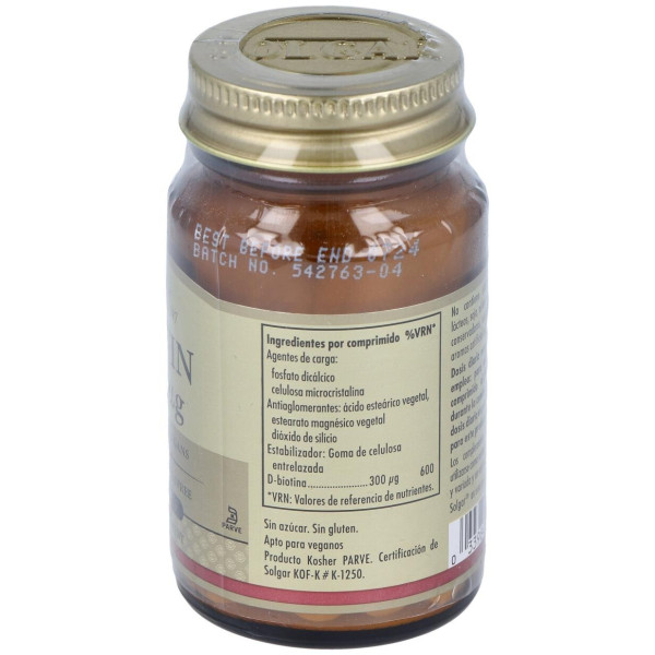 Biotina 300mg 100 Comprimidos - Solgar