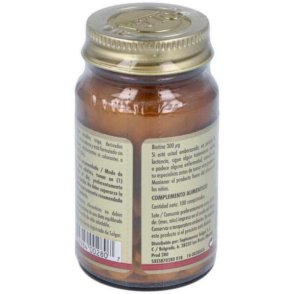 Biotina 300mg 100 Comprimidos - Solgar
