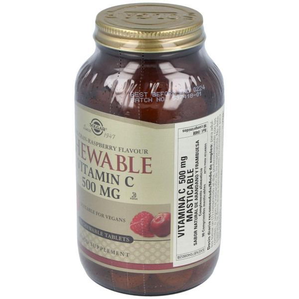 Vitamina C 500mg Masticable Sabor Arándano y Frambuesa 90comp - Solgar