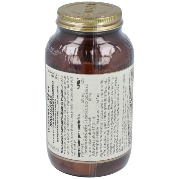 Vitamina C 500mg Masticable Sabor Arándano y Frambuesa 90comp - Solgar