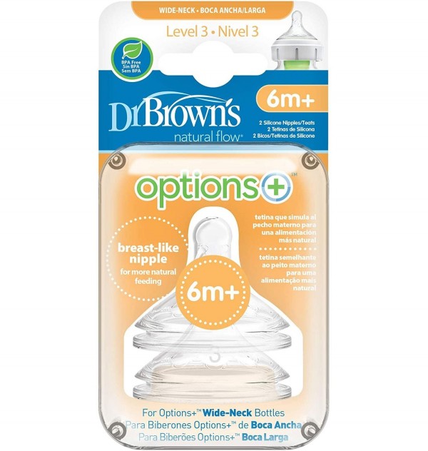 Tetina Silicona Boca Ancha Options+ - Dr Brown´S Natural Flow (Nivel 3 2 U)