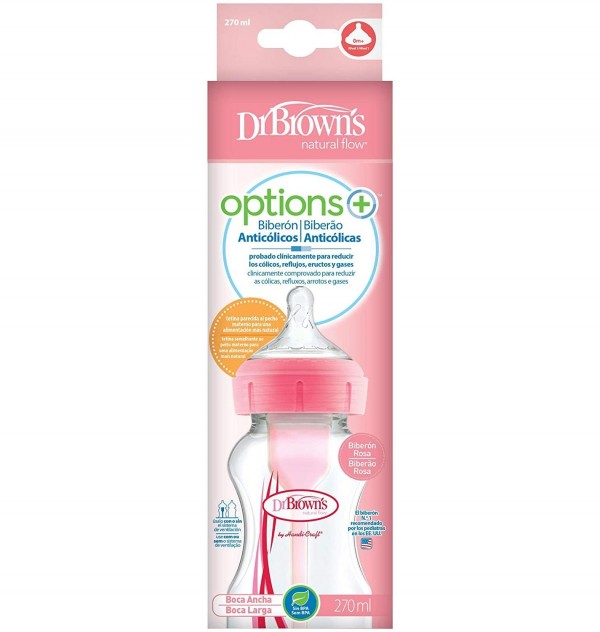 Biberon Boca Ancha Pp Options+ - Dr Brown´S Natural Flow (Rosa 270 Ml)
