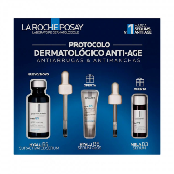 Pack Antiarrugas: Hyalu B5 Sérum, 30 ml. + Hyalu B5 ojos, 5 ml. + Mela B3 Sérum, 10 ml. - La Roche Posay
