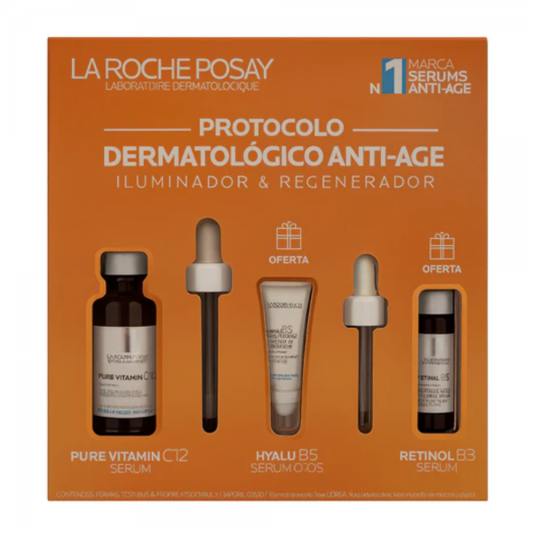 Pack Iluminador: Pure Vitamin C12 Sérum, 30 ml. + Hyalu B5 Ojos, 5 ml. + Retinol B3 Serum, 10 ml. - La Roche Posay