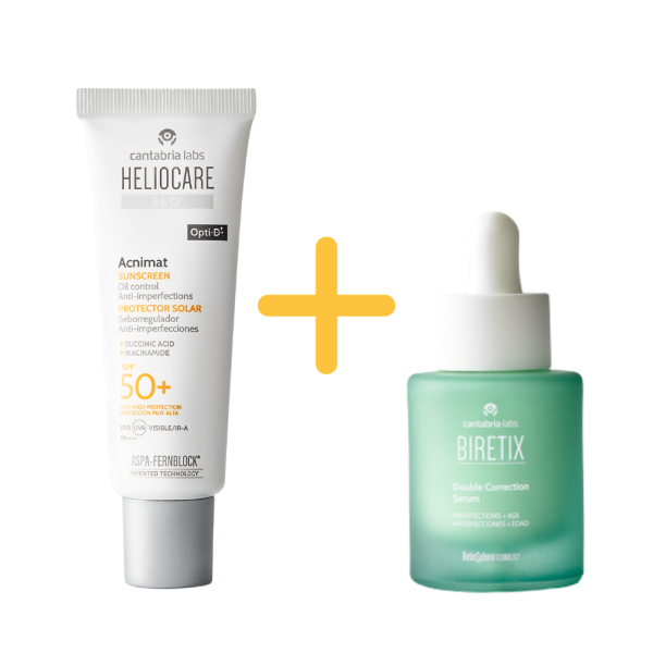 Pack Proteccion Solar Anti-imperfecciones: Heliocare 360° Acnimat, 50 ml. + Biretix Double Correction Serum, 10 ml.  - Cantabria Labs