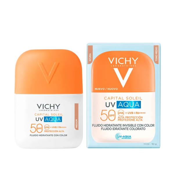 Capital Soleil UV AQUA Fluido Hidratante con Color Tono Medio, 50 ml. - Vichy