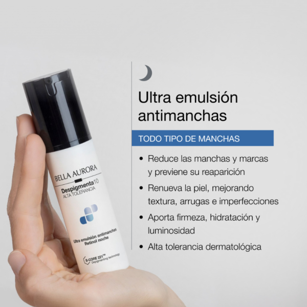 Despigmenta10 Ultra Emulsion Antimanchas Retinol Noche, 30 ml. - Bella Aurora Labs