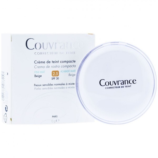 Avène Couvrance Crema Compacta Acabado Mate Tono 2.5 Beige Spf 30, 9,5 G