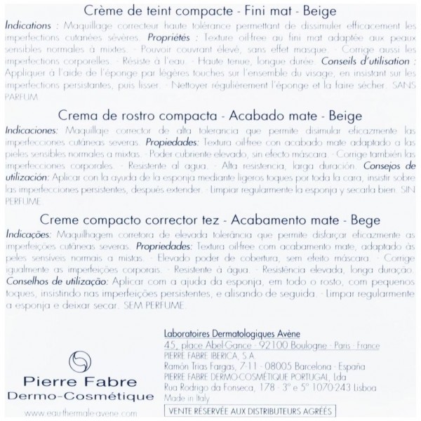Avène Couvrance Crema Compacta Acabado Mate Tono 2.5 Beige Spf 30, 9,5 G