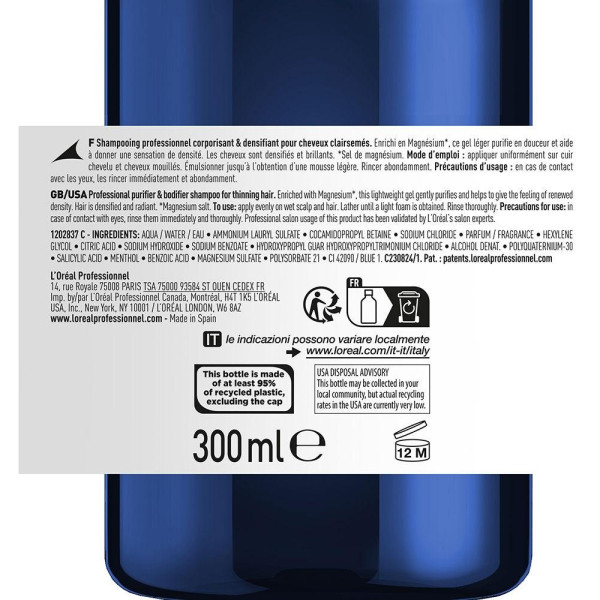 L'Oréal Serioxyl Advanced Densifying Purifier Y Bodifier Professional Shampoo 300Ml