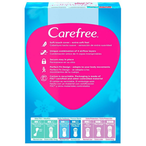 Carefree Cotton Sin Fragancia Protegeslips S/M 44Uds