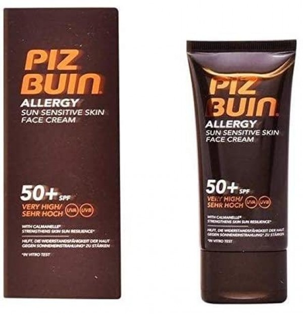 Piz Buin Allergy Crema Facial Piel Sensible Al Sol Spf 50+ - Proteccion Muy Alta (1 Envase 50 Ml)