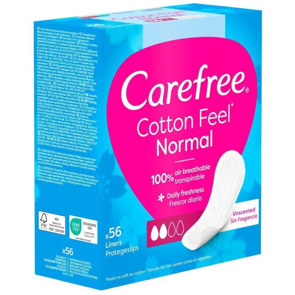 Carefree Cotton Feel Normal Sin Fragancia Talla S/M 56Uds