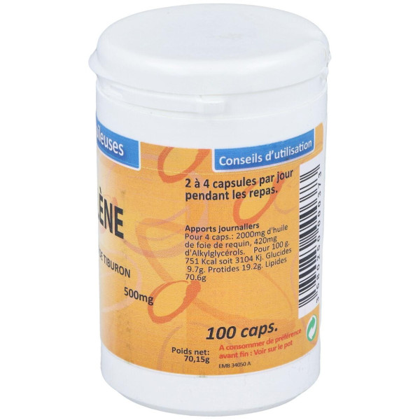 Aceite De Higado De Tiburon 500Mg. 100Cap.