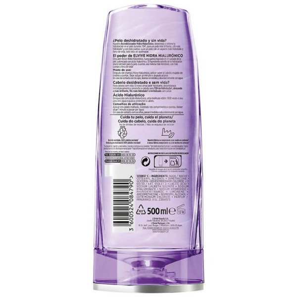 L'Oréal Elvive Hidra Hialurónico Acondicionador 72H Hidratación 500Ml