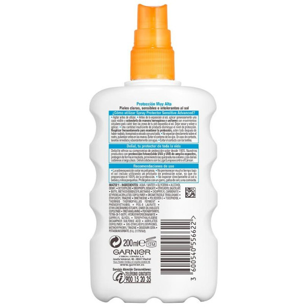 Garnier Sensitive Advanced Vaporizador Fps50+ 200Ml