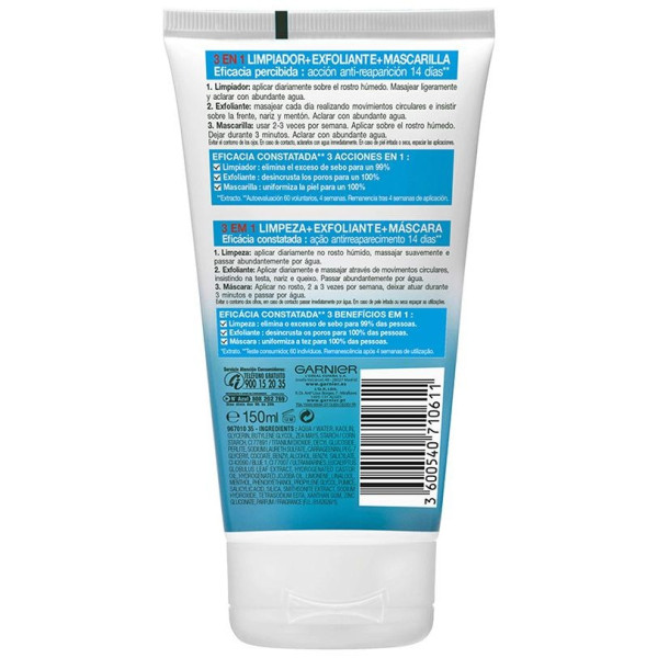 Garnier Pure Active 3 En 1 Gel Limpiador Piel Grasa 150Ml