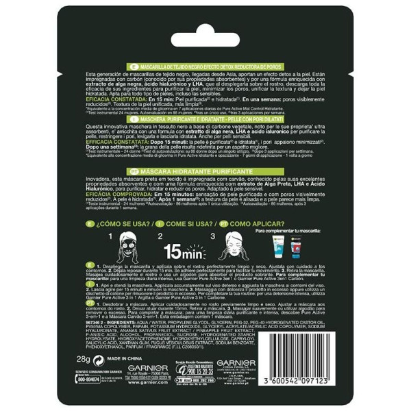 Garnier Pure Charcoal Mascarilla Facial Negra 1Ud