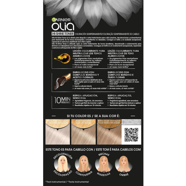 Olia Hi Shine Toner Coloración Semipermanente Neutralizador De Tonos 9.1 Rubio Ceniza 3 Pz