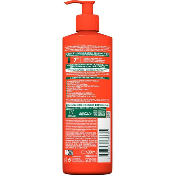 Garnier Fructis Keratina 10 En 1 Crema Sin Aclarado 400Ml