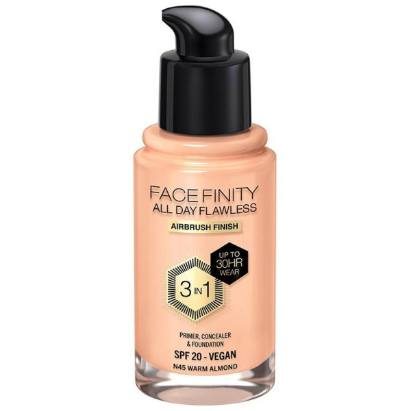 Facefinity All Day Flawless 3 In 1 Foundation N45-Warm Almond 30 Ml