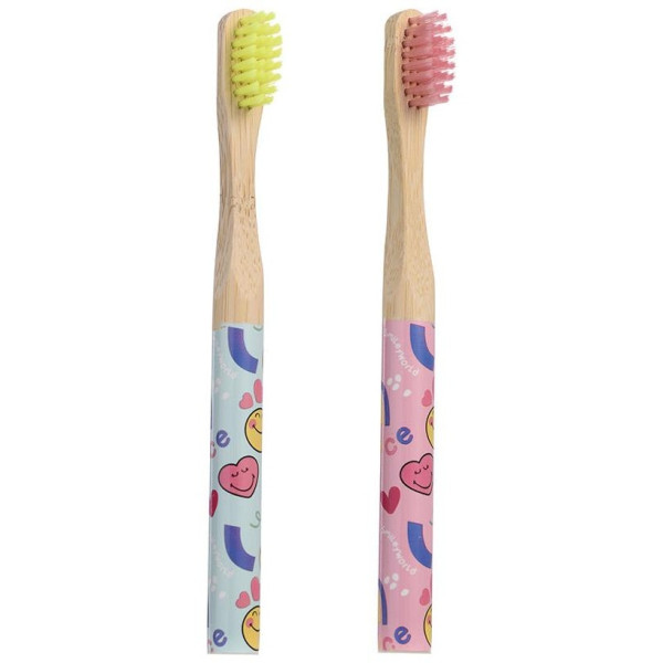Smiley Word Cepillo De Dientes Bambú Lote 2 Pz