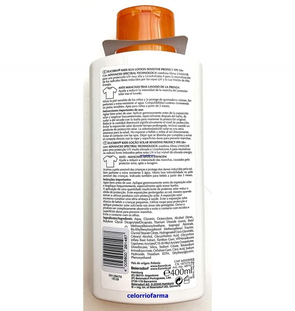 Eucerin Sun Protection 50+ Locion Infantil - Sensitive Protect, 400 ml. - Eucerin