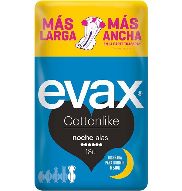 Compresas Higienicas Femeninas - Evax Cottonlike (Noche Con Alas 18 Compresas)