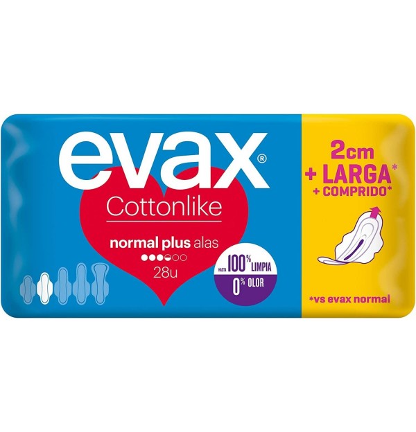 Compresas Higienicas Femeninas - Evax Cottonlike (Normal Plus Alas 28 Compresas)