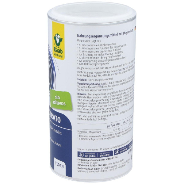 Raab Vitalfood Citrato De Magnesio Polvo 340G