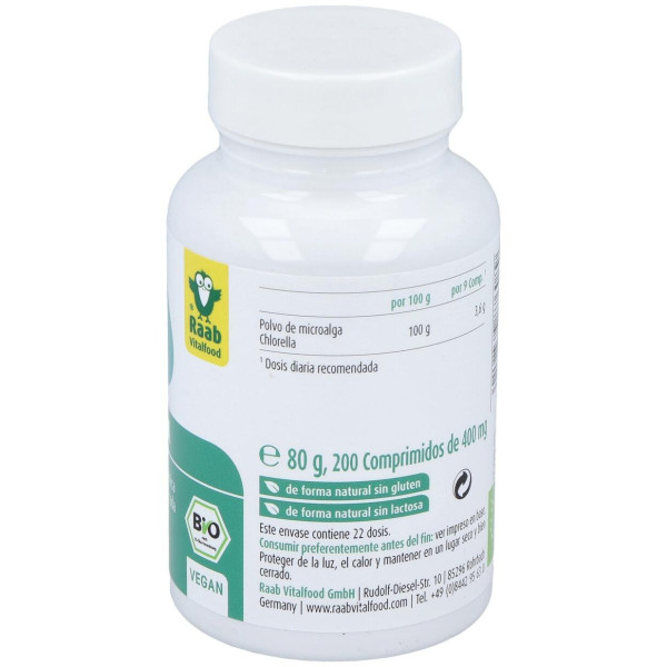 Raab Vitalfood Chlorella Ecológica 200 Comp