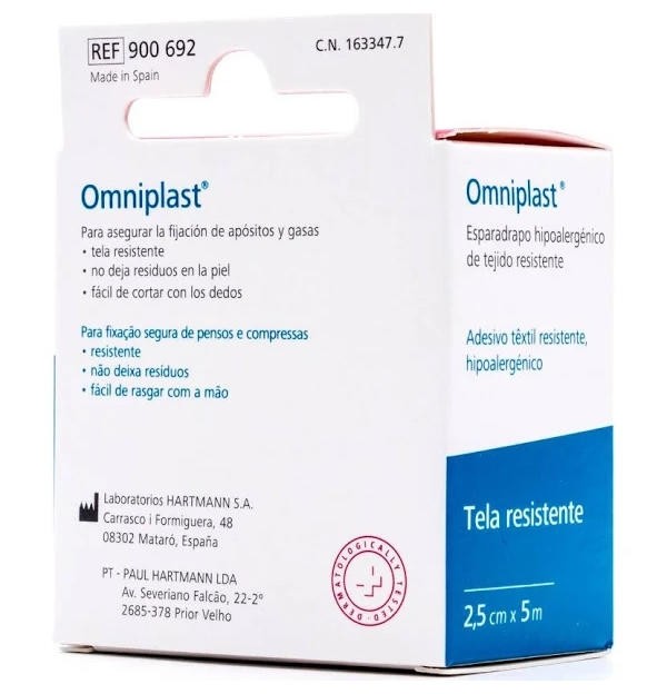 Esparadrapo Hipoalergico - Omniplast Tejido Resistente (1 Unidad 5 M X 2,5 Cm)