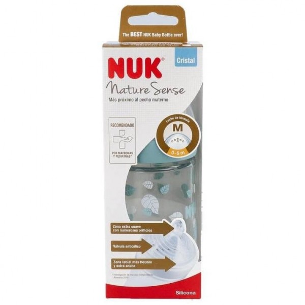 Nuk Biberón Cristal Nature Sense M Silicona 240Ml (Azul Celeste