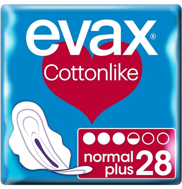 Compresas Higienicas Femeninas - Evax Cottonlike (Normal Plus Alas 28 Compresas)