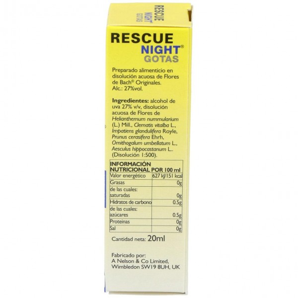 Bach Original Flower Remedy Gotas Naturales Para Relajarse Y Dormir Rescue Night 20Ml