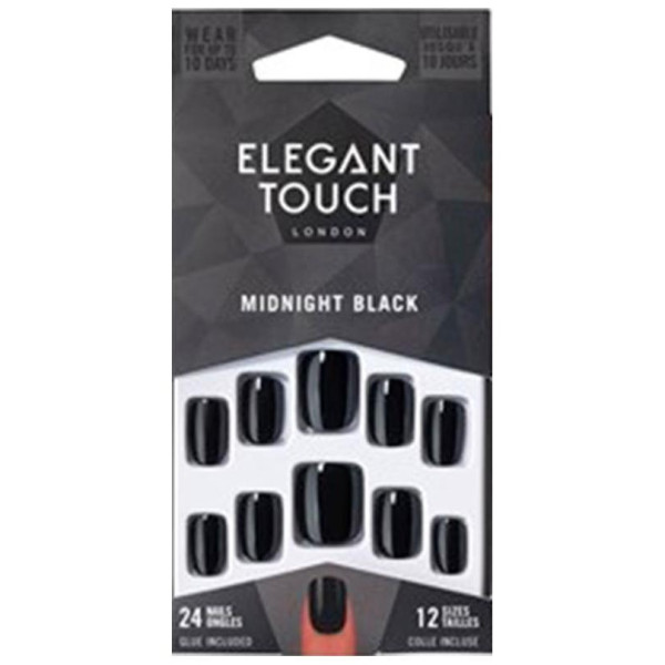 Elegant Touch Core Colour Nails With Glue Squoval Midnight Black 24Uds