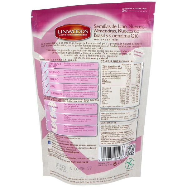 Semillas De Lino Con Nueces Almendras Q10 200Gr.