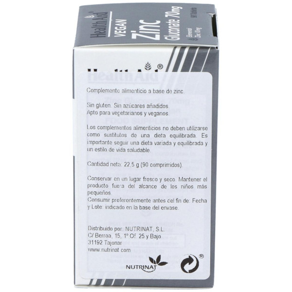 Healthaid Gluconato De Zinc 70 Mg 90 Comprimidos
