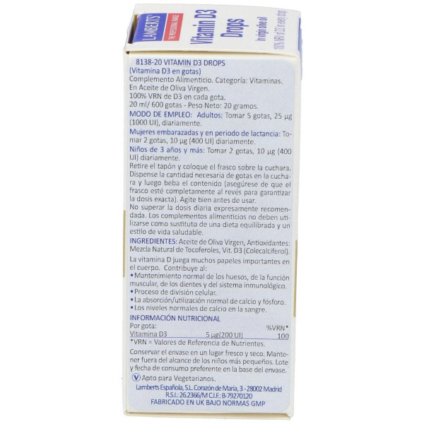 Lamberts Vitamina D3 En Gotas 20Ml