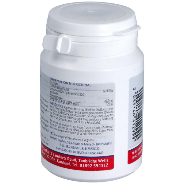 Ginkgo Biloba 6000 Alta Potencia 120Mg. 60Comp.