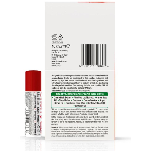 Dr Organic Bálsamo Labial De Aloe Vera Y Cereza 5_7Ml