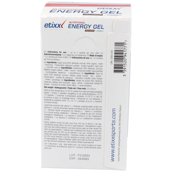 Etixx Energy Gel Sabor Cola 12Ud.