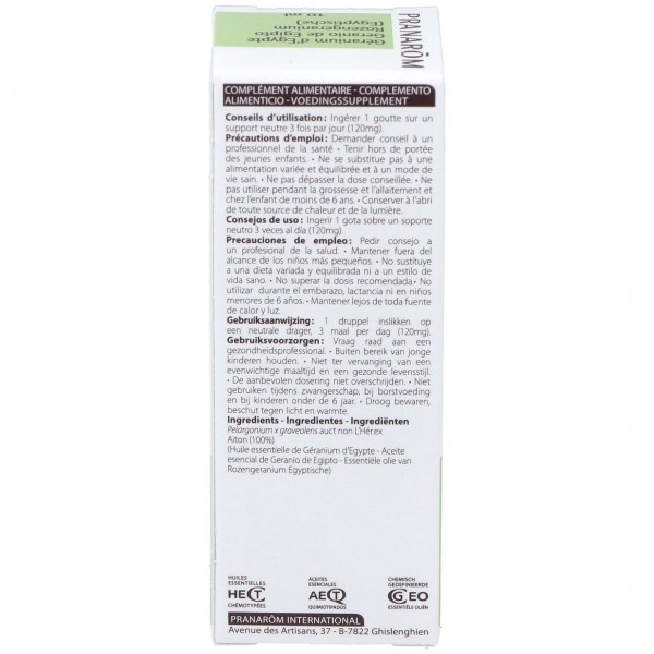Pranarôm Aceite Esencial De Geranio De Egipto 10Ml
