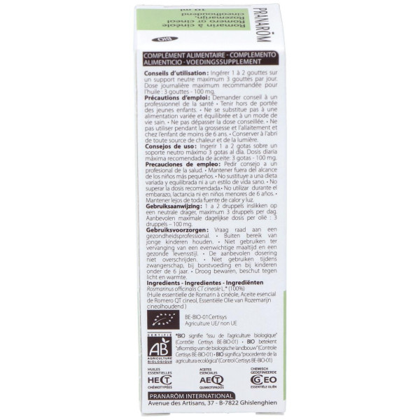 Pranarôm Aceite Esencial De Romero Qt Cineol Bio 10Ml